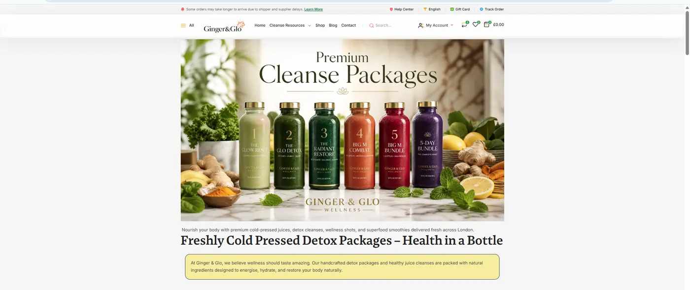 Ginger and Glo WooCommerce website